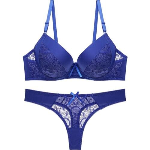 Push Up Underwear Thong Set Transparent String Lingerie Set Bra and Panties DKERT Women Bra Sets Sexy Lace