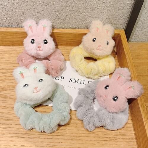 Autumn Winter Lovely Hair Scrunchie Cartoon Cute Hair Rope Plush Rabbit Girls Ponytail Holder Headband Fashion Hair Accessories
