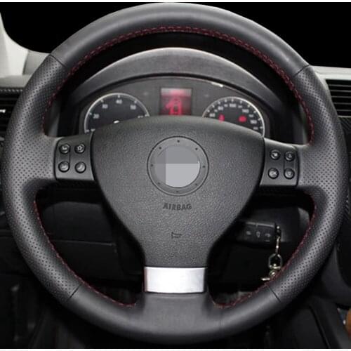 DIY Black Genuine Leather Car Steering Wheel Cover For Volkswagen Passat B6 Golf 5 Mk5 VW Jetta 5 Mk5 Tiguan 2007-2011
