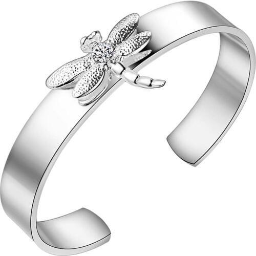 Silver color dragonfly opening bangles with zircon fashion jewelry woman cute animal bracelet top quality Europe Hot