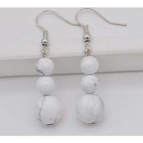 White Howlite Stone Beads GEM Earrings Jewelry T232