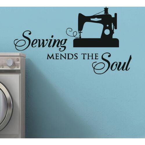 Sewing Mends The Soul Wall Decal Seamstress Quote Wall Sticker Sewing Shop Decor Removable Vinyl Sewing Wall Window Decal L745