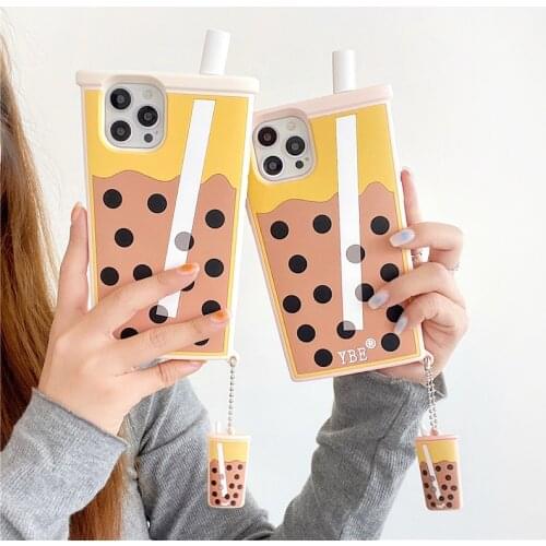 Cartoon summer pearl Milk tea silicone Phone Case For iphone 12 mini 11 pro max SE 2020 6s 6 7 8 Plus XS MAX X XR 3D Cute cover