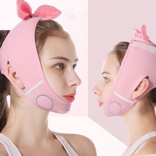 V Shaped Face Lifting Strap 360 Degree Stretch Pink Breathable Facial Slimming Band Reduce Double Chin Face Thining Bands