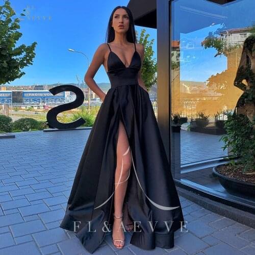 Cheap Royal Blue Satin Spaghetti Straps Evening Dresses Sexy Side Split A-Line Women Party Gowns Plus Size Formal Dress