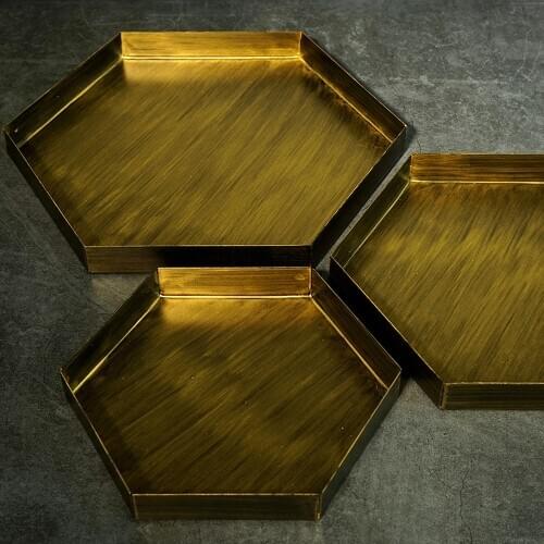 Vintage Gold Hexagon Tray Metal Iron Plate Geometric Old Snack Tray Cosmetic Dish Home Decoration Photography Props