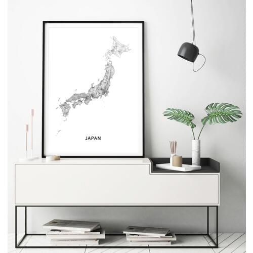 Japan Map Canvas Painting Wall Pictures Black White South Korea City Street Road Map Art Prints Modern Living Room Office Decor