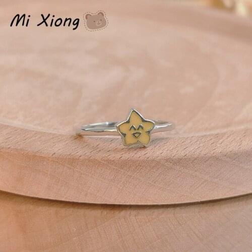 Mi Xiong 925 Sterling Silver Women Rings Smiley Star Style Cute Luxury Engagement Wedding Exquisite Elegant Classic Fine Jewelry