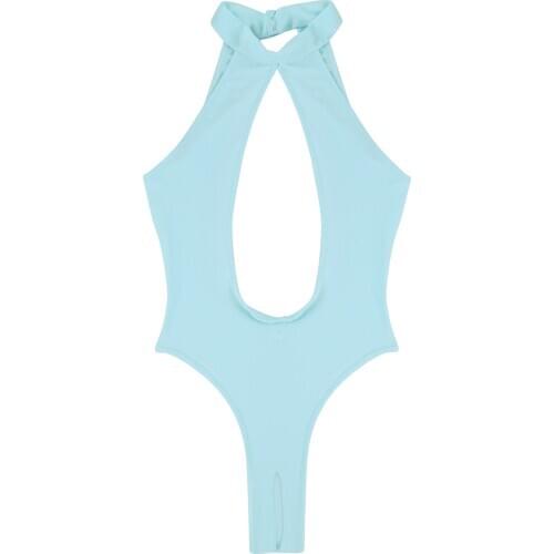 Women Sexy Bodysuit Lingerie One Piece Sleeveless Halter Neck Cutout Backless and Open Crotch Body Doll Jumpsuit Catsuit Teddies