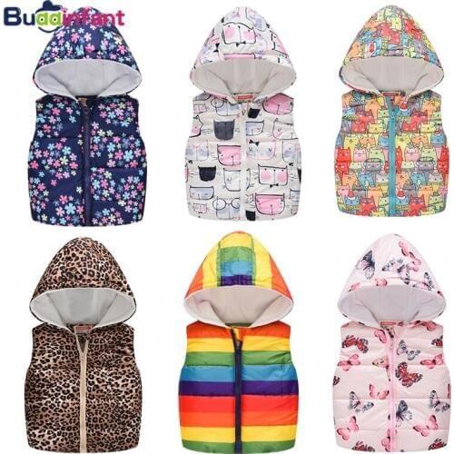 Kids vest for girls autumn warm fleece vest baby girl sleeveless jacket winter toddler waistcoat rainbow coat floral cat pattern