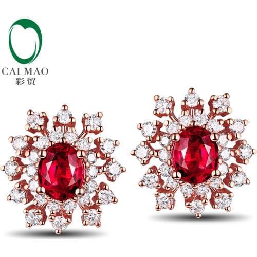 Snow Shape 1.05ct Natural Ruby 0.56ct Diamond 14kt Gold Earrings Stup Earring Promotion