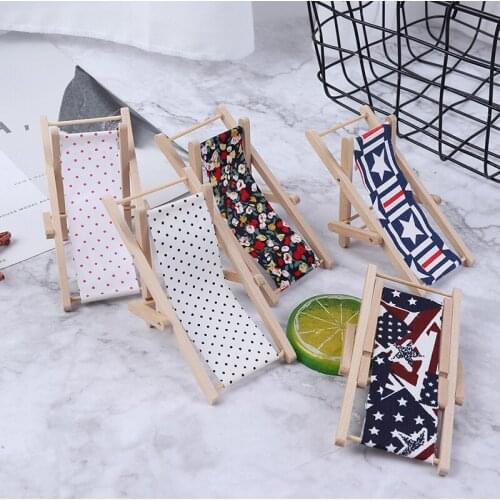 1PC Wooden Lounge Chair Striped for 1/12 Dollhouse Miniature Furniture for dolls Dollhouse Beach Chair Christmas Gift Kids toy