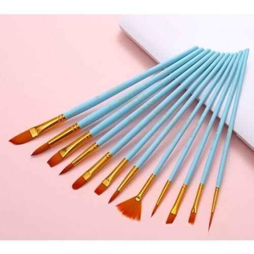 12pcs Nylon Hair Wooden Handle brush art supplies acrylic brush watercolor brush art sets brush set drawing brushes