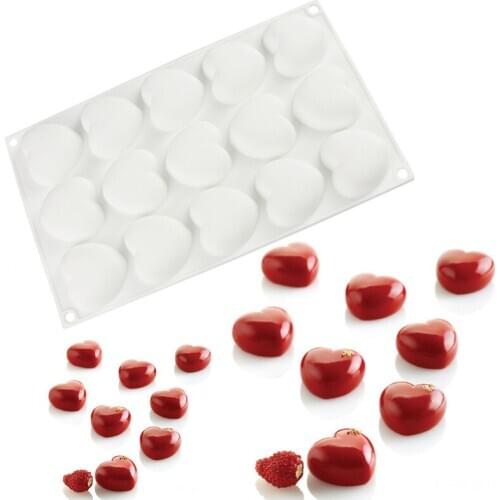 15 Heart Shaped DIY Silicone Mousse Moulds White 3D Love French Chocolate Mould Chocolate Pastry Jelly Ice Cream Baking Mould