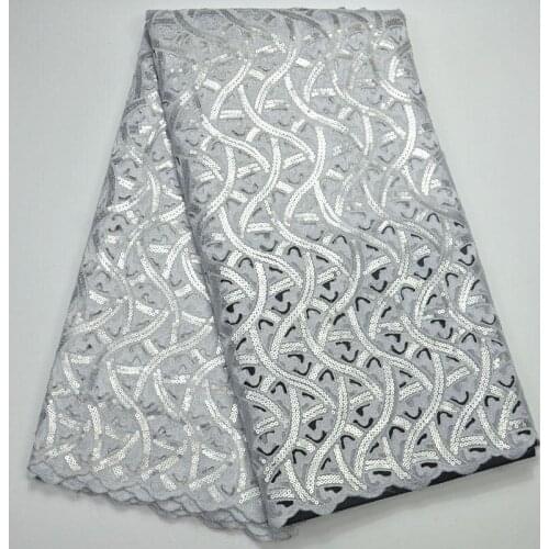 2017 Hot Sale Nigerian french tulle lace fabrics sequins Mesh White Organza Lace Fabric For Wedding Party Dress 5yards BG012