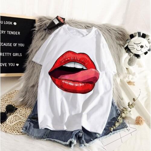 2020 T-shirt Ms. Red lip printed T-shirt Summer Harajuku Top T-shirt Viper Korea Clothing Women T-shirt Street Clothing