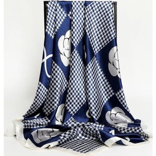 2021 New Square Silk Scarf Women Shawls lady headband Vintage Hijab Neckerchief Bow Flower Print Headband Female Hair Bandana