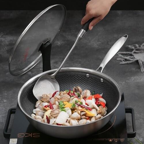 304 stainless steel non stick wok Induction cooker gas universal kitchen cookware honeycomb wok stainless steel wok