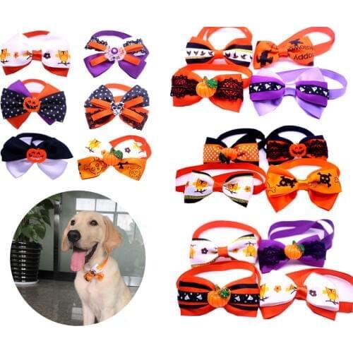 60/120pcs Halloween Pet Puppy Dog Cat Bowtie&Bow Ties Adjustable Ribbon Necktie Dog Accessories Pet Supplies