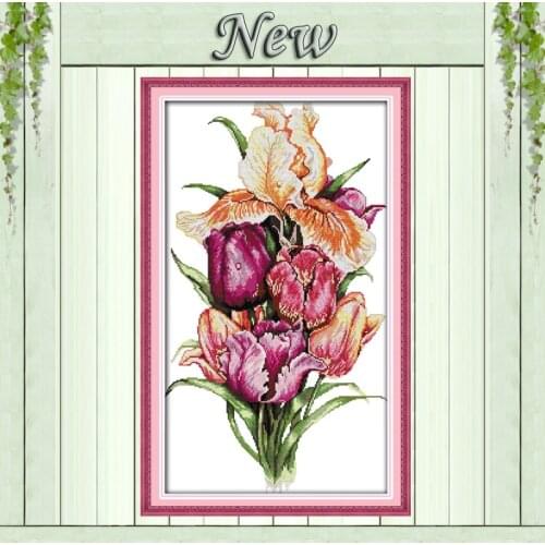 Noble tulips flowers home Decor painting counted printed on canvas DMC Set 11CT 14CT DIY needlework embroidery Cross Stitch kits