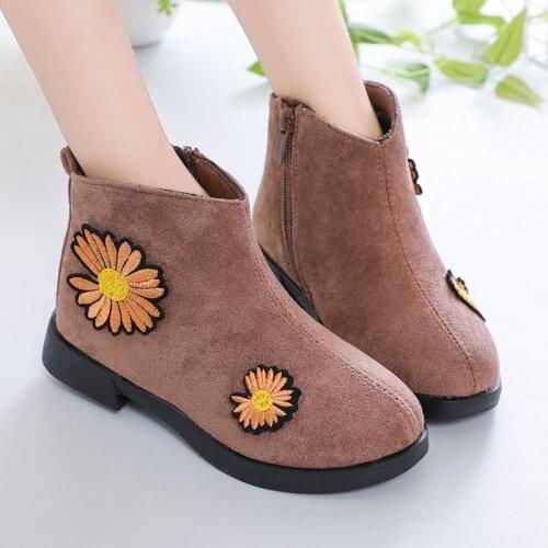 Girls Winter Boots Kids Princess Ankle Boots Daisy Flowers Fashion Sweet Children Rubber Boots Flock Fabric Autumn Winter 26-36