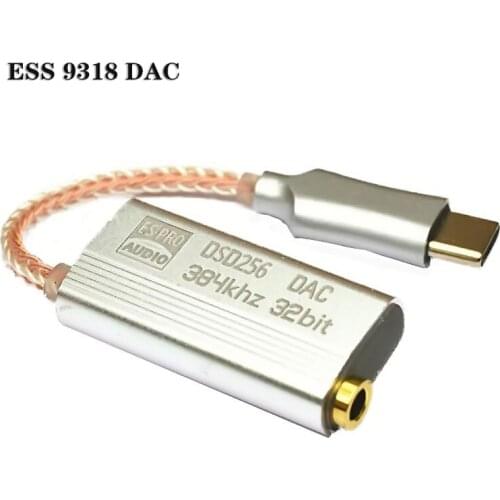 ES·PRO AUDIO DSD256 DAC 384Khz 32Bit Headphone Amp DAC Type C For Android Cellphones Headphones For iPhone To 3.5MM Headphone