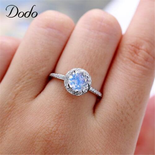 Kpop Fashion 7.5mm Round Blue Imitation Opal Rings for Women Engagement Party Jewelry Ladies Flowers Anel Dropshipping B2300