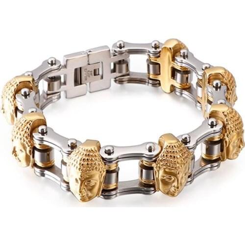 Fashion Punk Buddha / Skull Charm Bracelet For Men 316 Stainless Steel Bike Chain Bangle Jewelry Male Rock Accessories