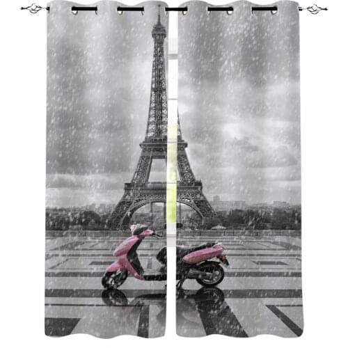 France Paris Motorcycle Window Curtain Living Room Kitchen Curtain Panel Blackout Curtains for Bedroom