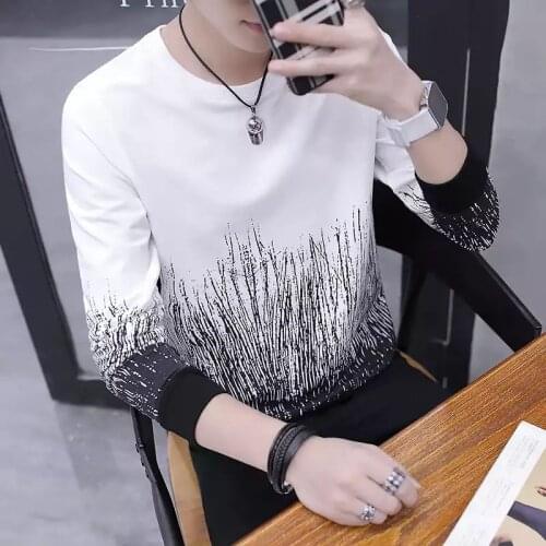 Mens Hoodie Korean Version of the Long-Sleeved T-shirt Trend in Spring and Shirt Slim Autumn Clothes on the Clothes Male