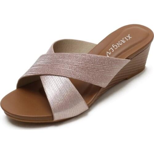 Slope with Roman word belt sandals female new round toe open toe vacation travel leisure female sandals