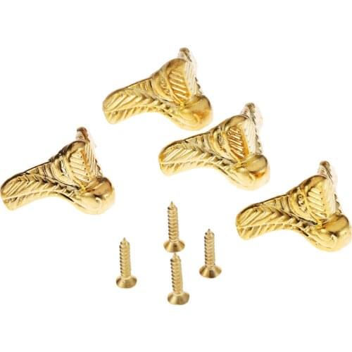 4Pcs Gold Wood Box Feet Leg Corner Protector Case Edge Cover Corner Protector Guard Decorative Bracket for Furniture 29x17mm