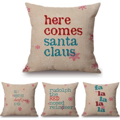 Letters Print Christmas Decoration Pillows Snowflake Pattern Christmas Theme Sofa Cushion Cover Cotton Linen Throw Pillow Cases
