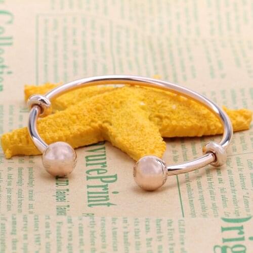 Bewill Authentic 100% 925 Sterling Silver Rose Gold Open Bangle & Bracelet Luxury Jewelry