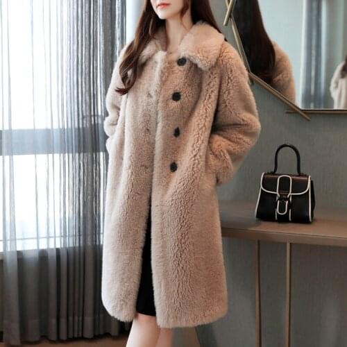 Genuine Wool Fur Coat Korean Sweet Female Jacket Soft Warm Womens Coats Spring Autumn Sheep Shearing Coat Manteau Femme Zjt774