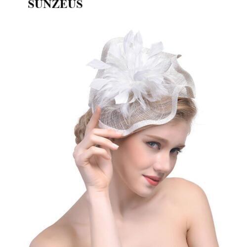 Feathers Linen Bridal Hats Flower Sharp Charming White Wedding Hats Hair Accessories sombreros de boda vintage SH36