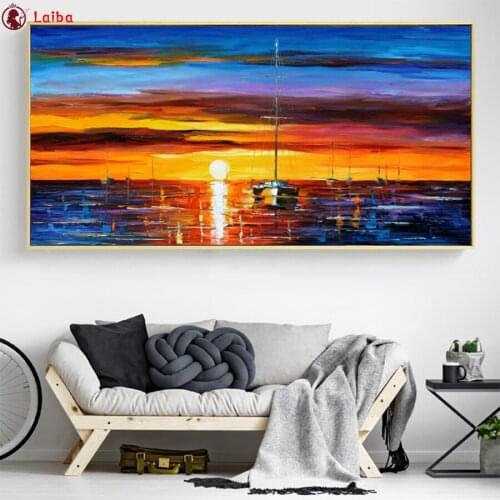 Full square round drill set Abstract art, sunrise, sailboat diy diamond painting 5d diamond mazayka embroidery room decor