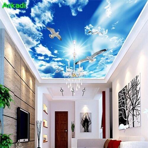 Custom 3D Mural Wallpapers Blue Sky Clouds Seagull Ceilings Natural Landscape Photos Ceiling Zenith Wallpaper