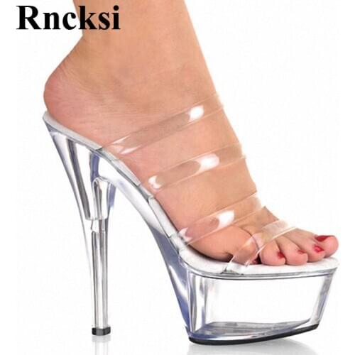 Rncksi Fashion New Pole Dancing Sexy New Women 15CM High Heel Clear Platforms Model Shoes Wedding Pole Dance Slippers