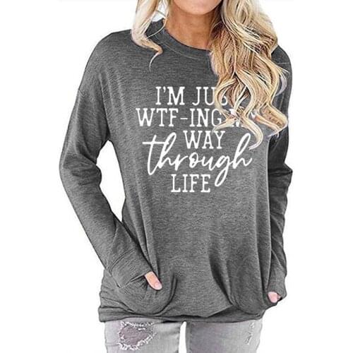 Long Sleeve Letters Print Pocket O Neck T Shirt Women Casual Streetwear Plus Size Loose Simplicity Daily Tops Tee Shirts Femme