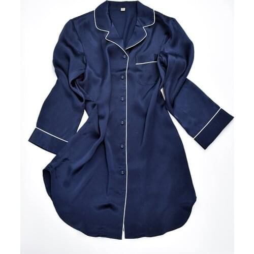 Silk Pajamas Women Summer Plus Size Long-sleeved Inside Wear Outside Shirt Sleeping Ladies Shirt-Style Solid Color