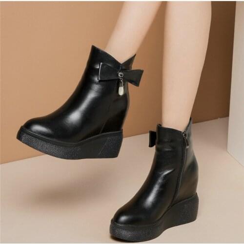 HIgh Top Platform Pumps Shoes Women Genuine Leather Wedges High Heel Ankle Boots Female Round Toe Fashion Sneakers Casual Shoes