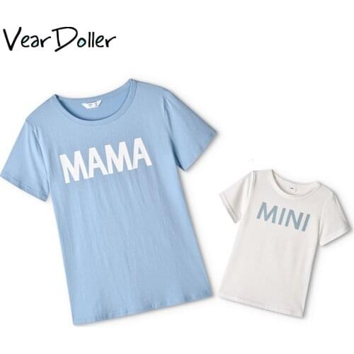 VearDoller Summer Mother Daughter Parent-child Wear Letter Print Short Sleeve T-shirt Childrens Clothing Family Matching Outfit