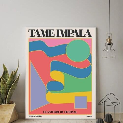 Retro Tame Impala At Glastonbury Gig Vintage Colorful Canvas Painting Wall Art Poster and Print Wall Pictures Home Decoration