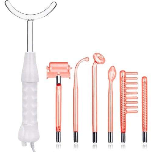 High Frequency Electrotherapy Wand 7 Glass Tubes Skin Tag Spot Acne Remover Facial Body Spa 7 in 1 Beauty Massager