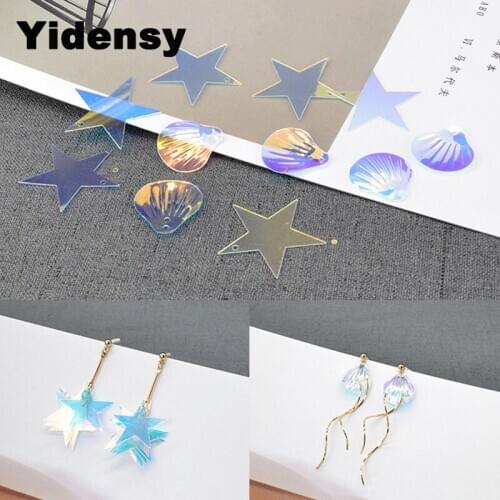 Yidensy Fashion Clear Laser Star Shell Sequin Charms Pendant 2.8CM with Hole fit Earring Necklace DIY Jewelry Making Findings