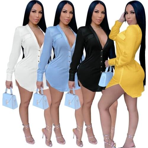 Yellow/White/ Sexy Solid Full Sleeve Sexy Deep V Single Breasted Shirt 2021 Female Plus Size Slim Patchwork Long Blouse Tops 2XL