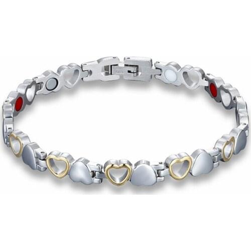 Heart Shape Health Magnetic Bracelet For Women Anti-radiation Care Stainless Steel Bracelets & Bangles with Health Germanium