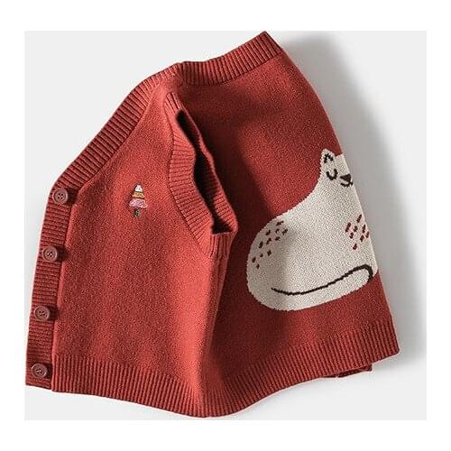 Spring Autumn New Kids Vest Baby Girls V Neck Knitted Vest 2 3 4 5 6 Y Toddler Baby Cartoon Cats Waistcoats Girls Vest Cardigan