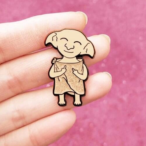 Cartoons Bad Elf Dobby Glitter Enamel Brooch Pin Backpack Hat Bag Lapel Pins Badges Women Mens Fashion Jewelry Accessories